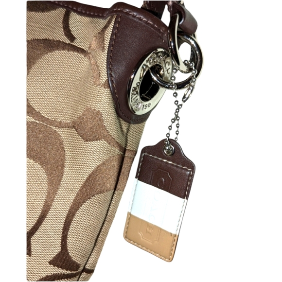 COACH Bag Signature Hamptons Weekender Brown Stripe Jacquard Canvas Shoulder EUC - Picture 9 of 15